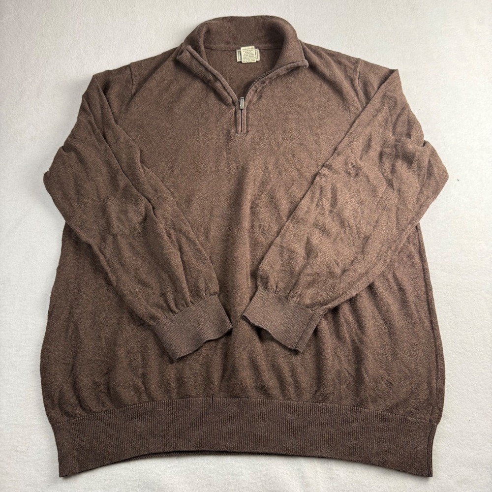 LL Bean Mens XL-Tall Brown Cotton Cashmere Quarter Zip Pullover Sweater 275554
